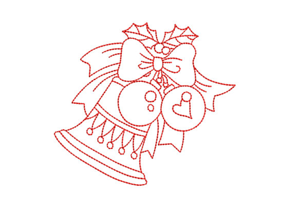 A Seasonally Sharp Redwork Christmas Bell Embroidery Design