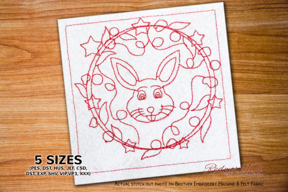 A Warm Review: Christmas Rabbit Face Redwork Embroidery Design