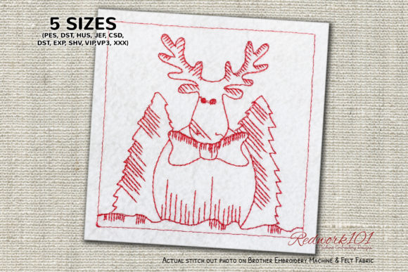Christmas Cartoon Reindeer Redwork Embroidery Review