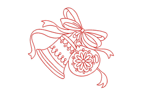 Soft Redwork Christmas Bell for Personalized Gift Embroidery